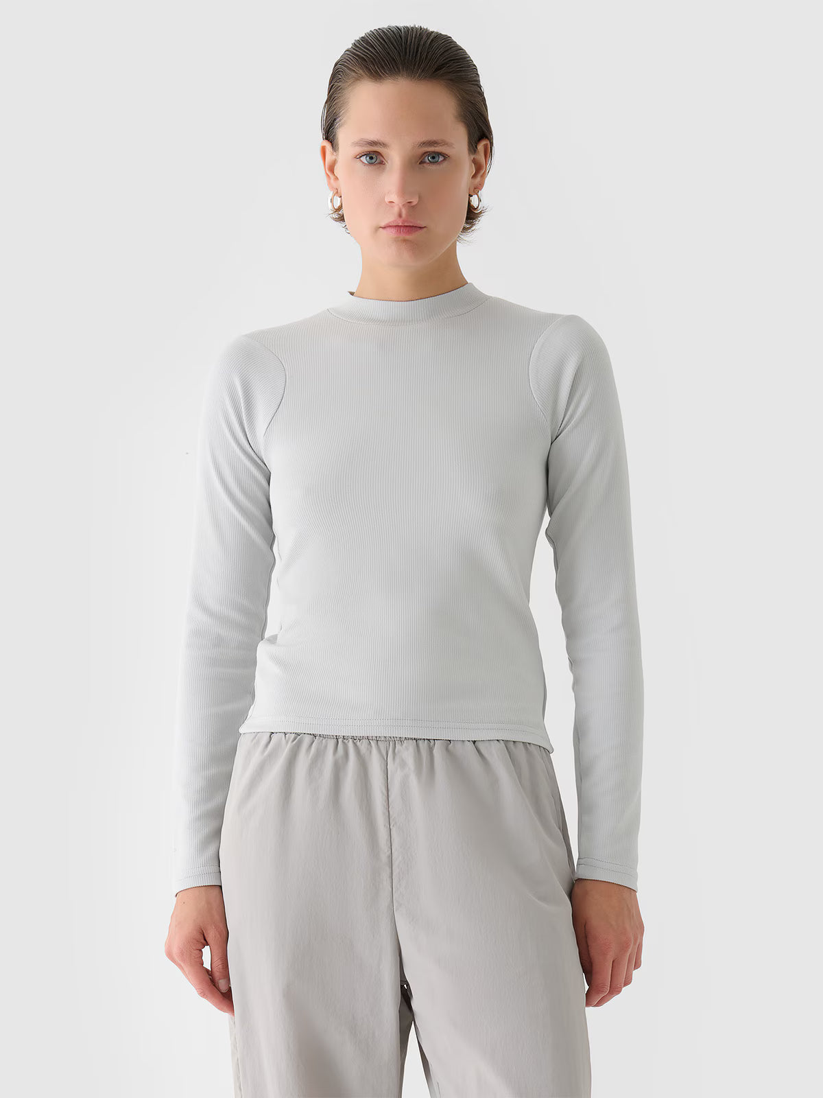 Longsleeve slim z prążkowanej dzianiny z modalem damski
