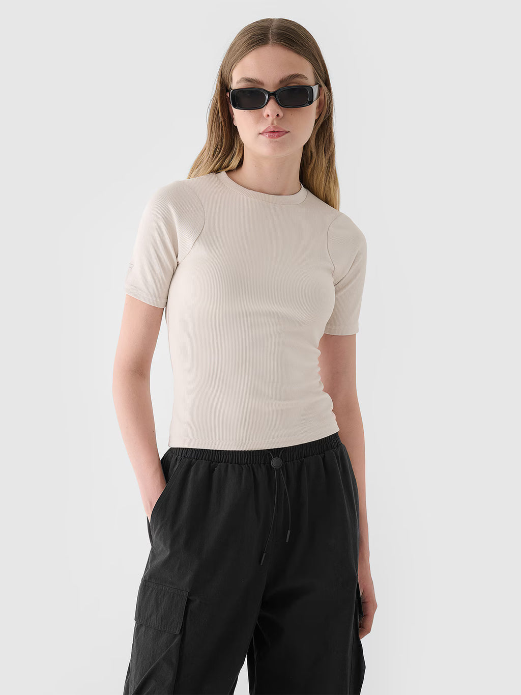 T-shirt slim crop-top gładki damski