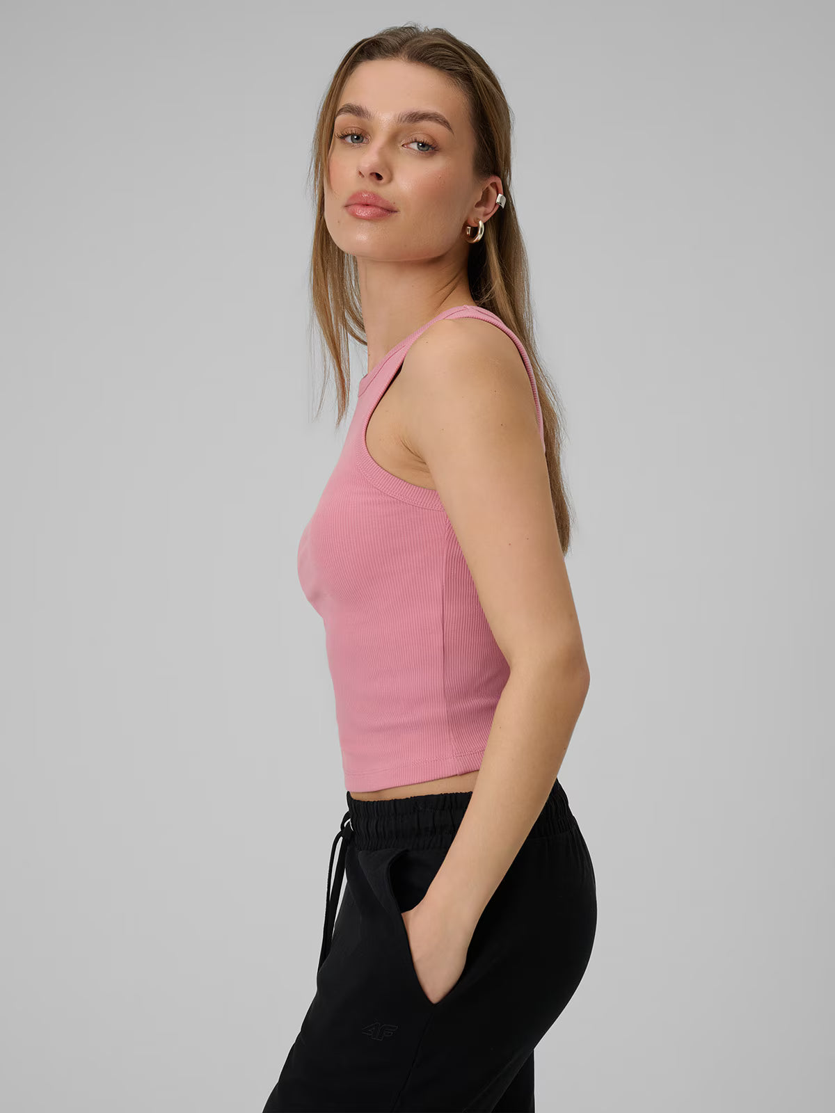 Top slim z prążkowanej dzianiny damski