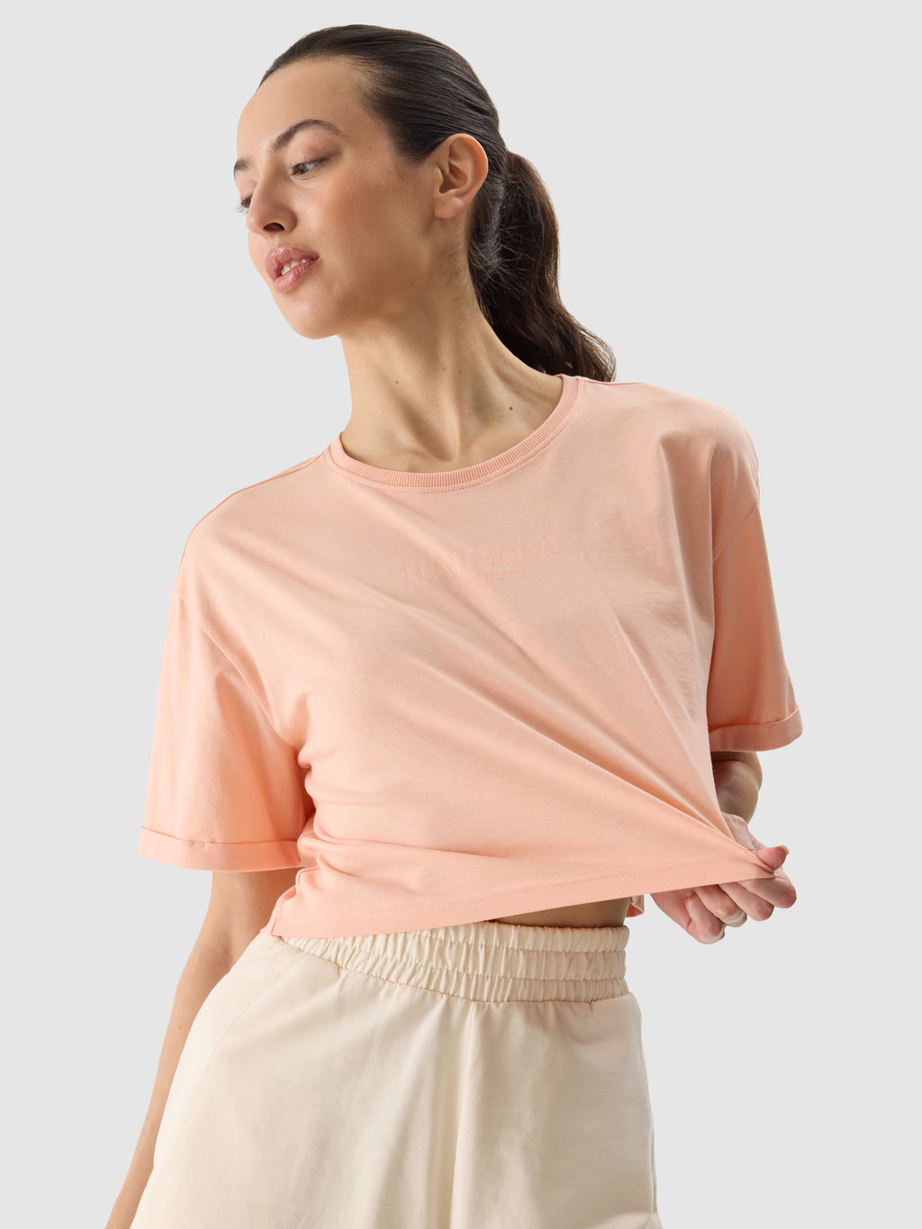 T-shirt crop top z nadrukiem damski