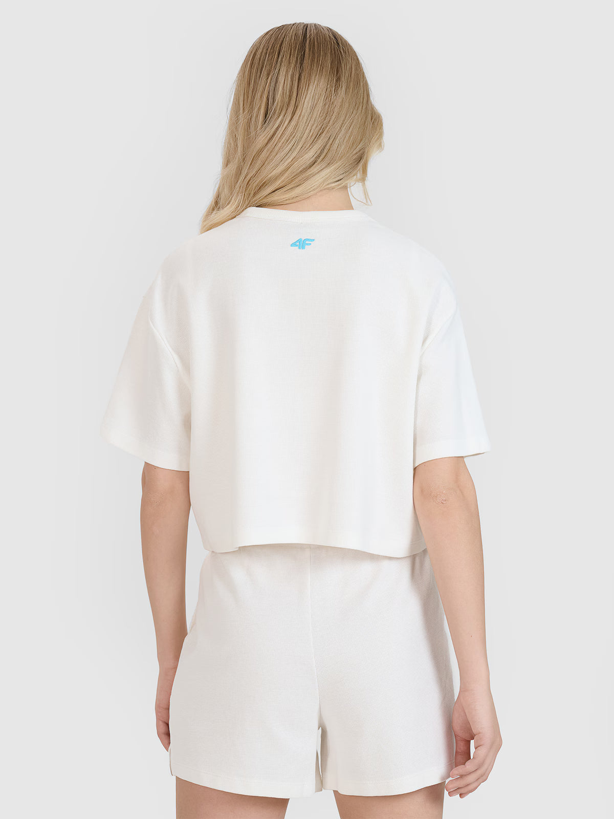 T-shirt crop top z waflowej dzianiny damski