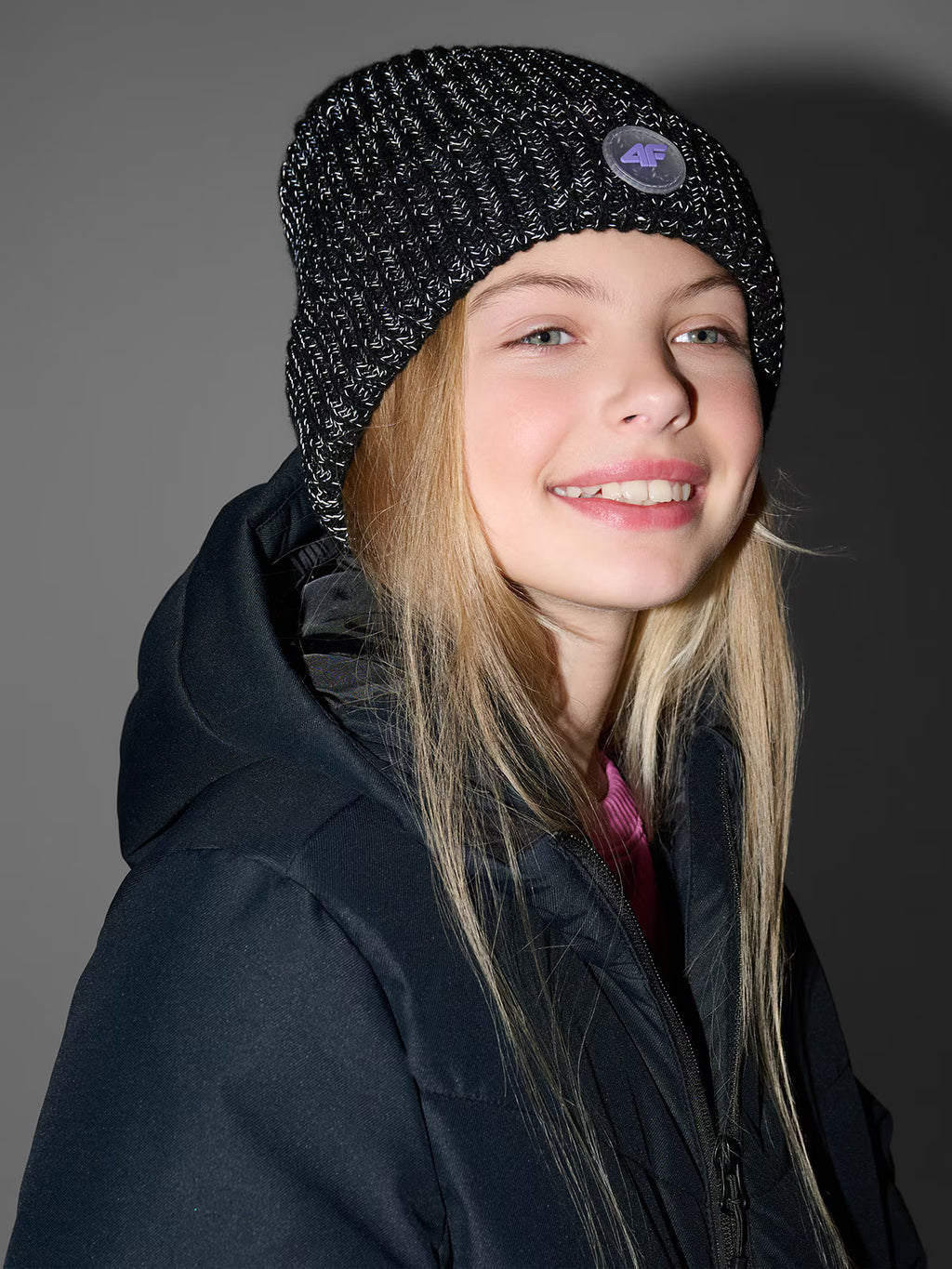 Czapka beanie odblaskowa dziewczęca