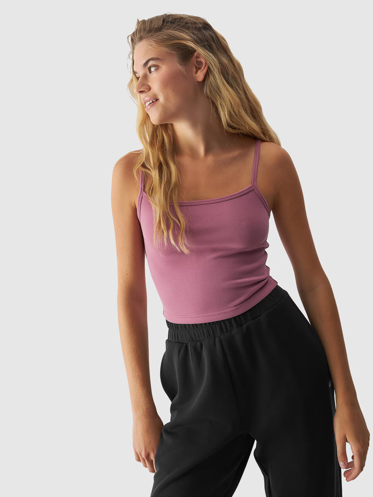 Crop-top slim gładki z modalem damski