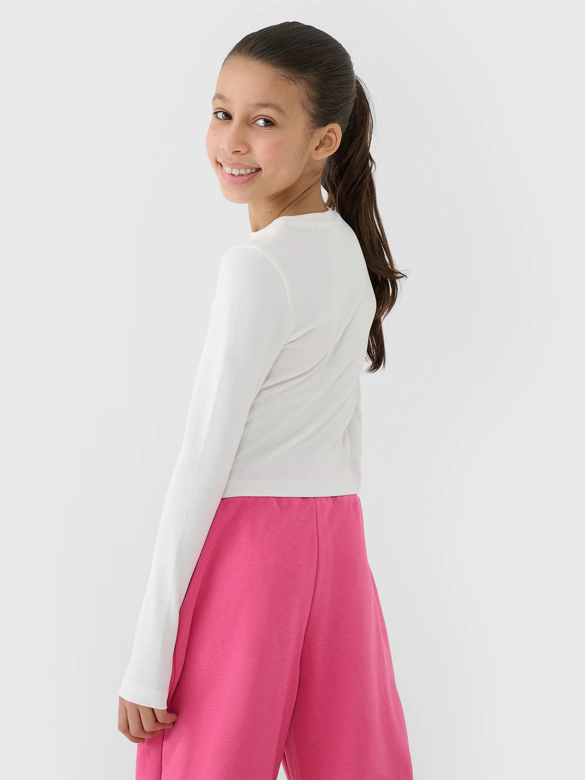 Longsleeve slim crop top gładki dziewczęcy