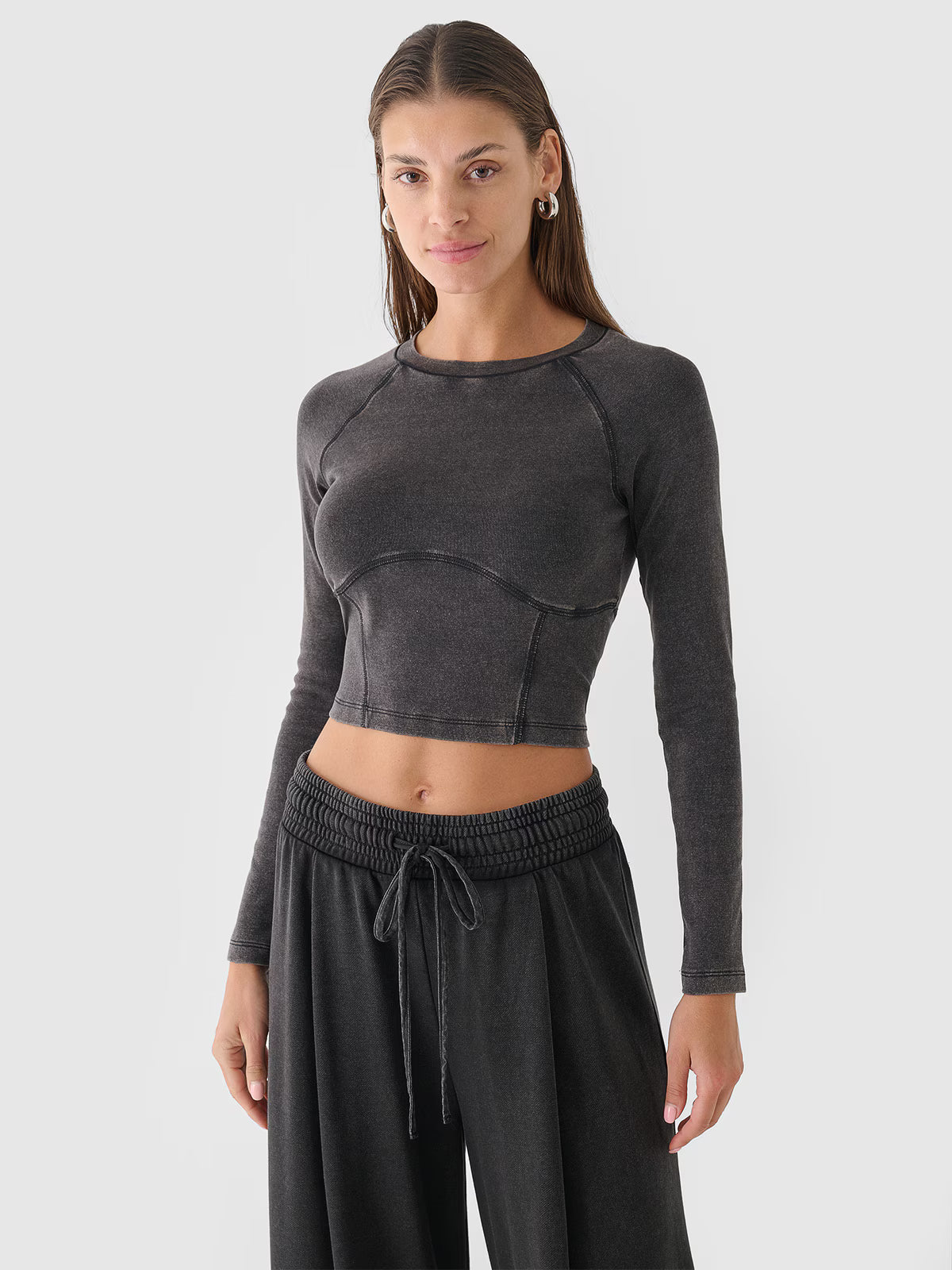 Longsleeve cropped gładki damski