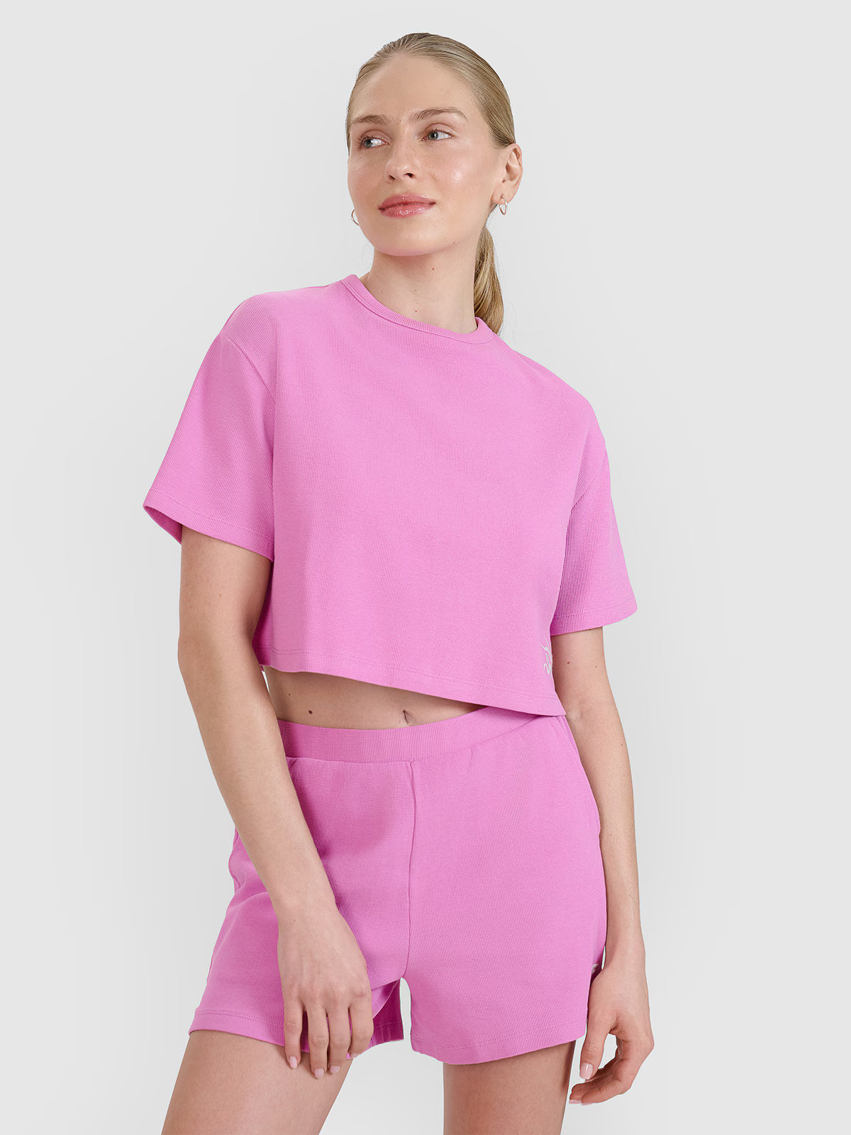 T-shirt crop top z waflowej dzianiny damski