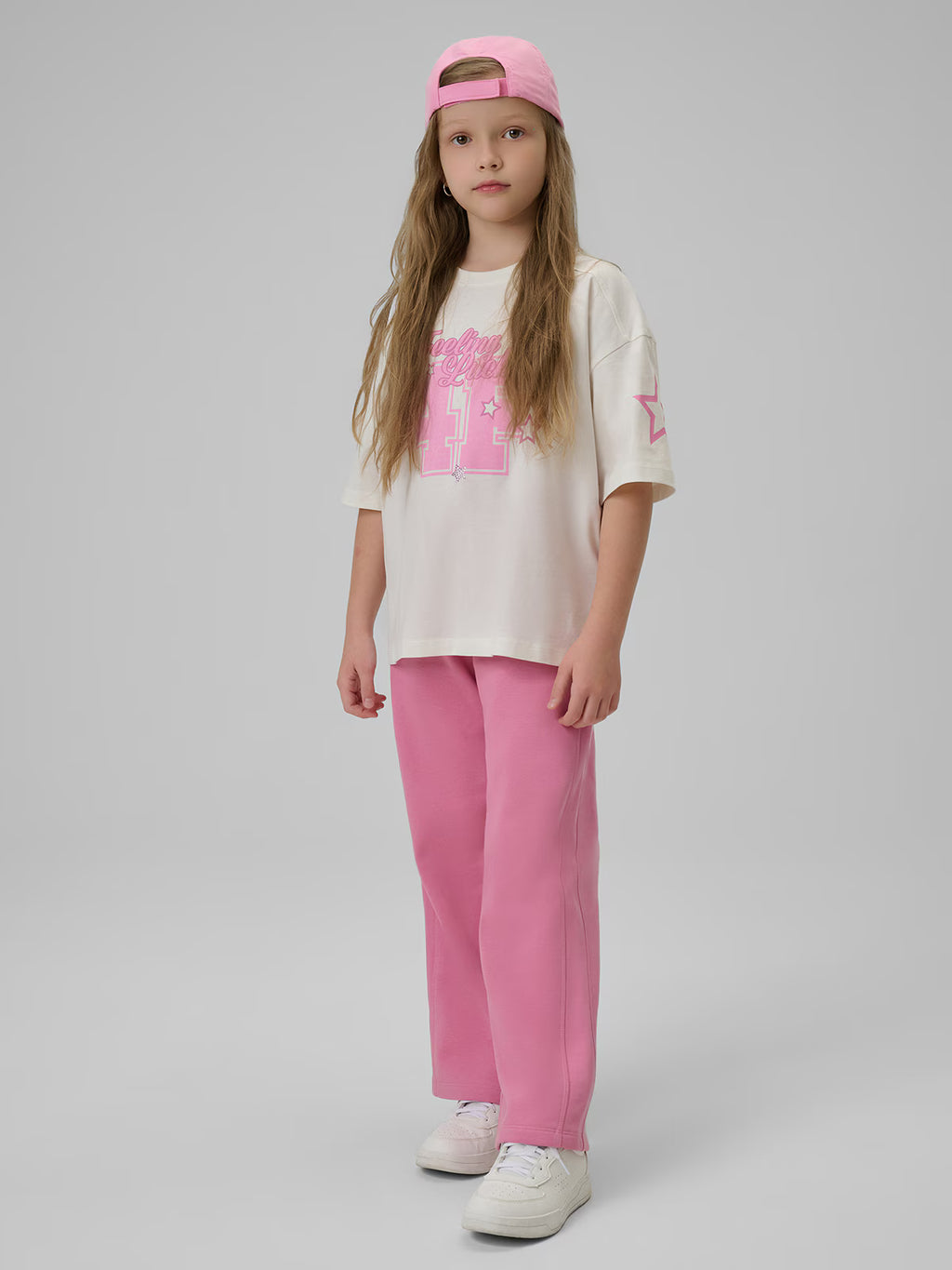 T-shirt loose z nadrukiem dziewczęcy