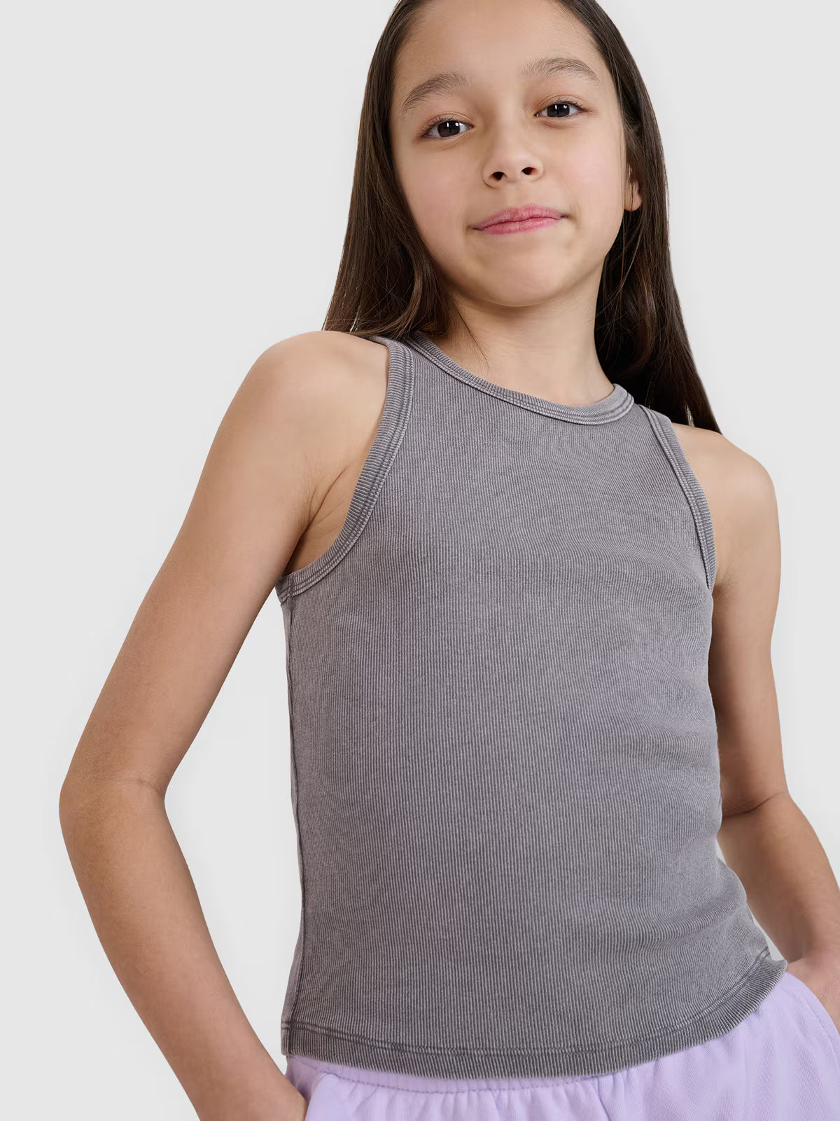 Crop top slim z prążkowanej dzianiny dziewczęcy