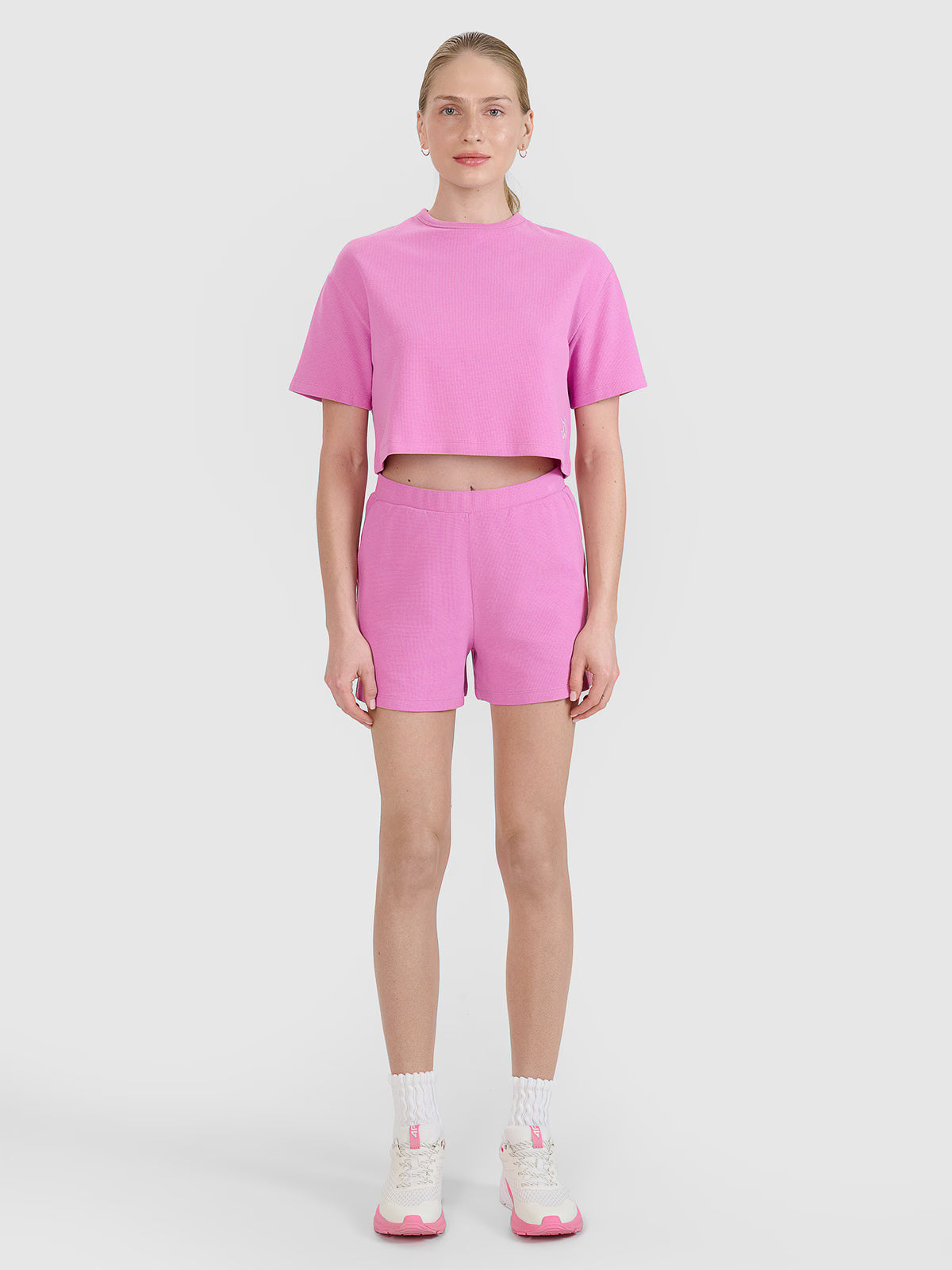 T-shirt crop top z waflowej dzianiny damski