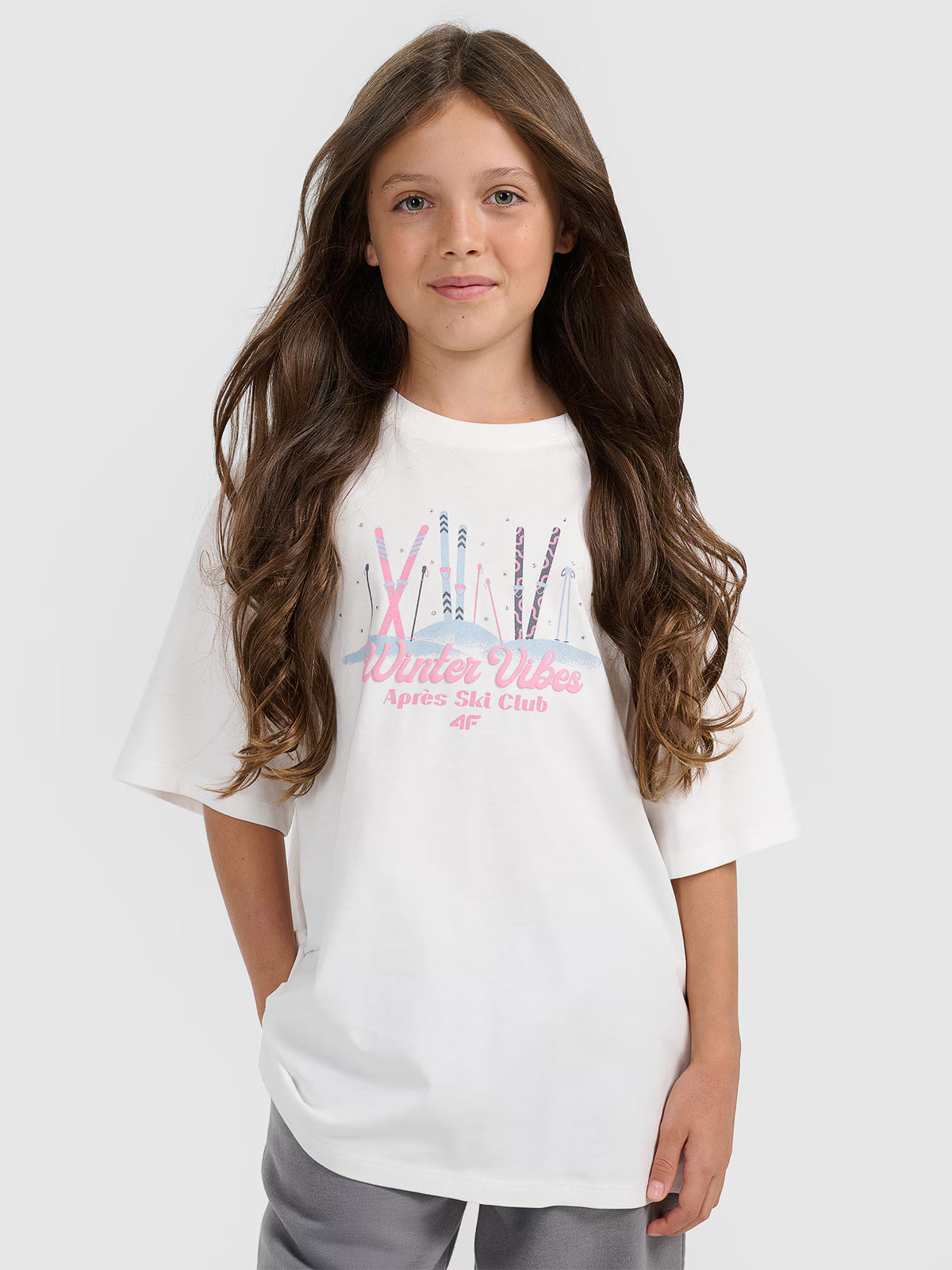 T-shirt loose z nadrukiem dziewczęcy