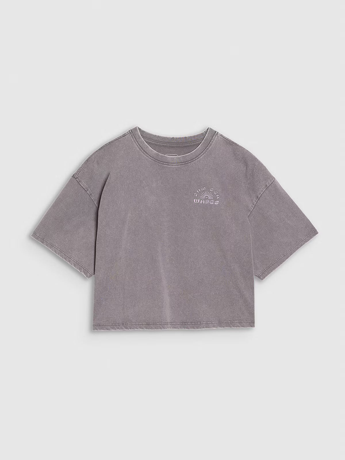 T-shirt oversize crop top z nadrukiem dziewczęcy