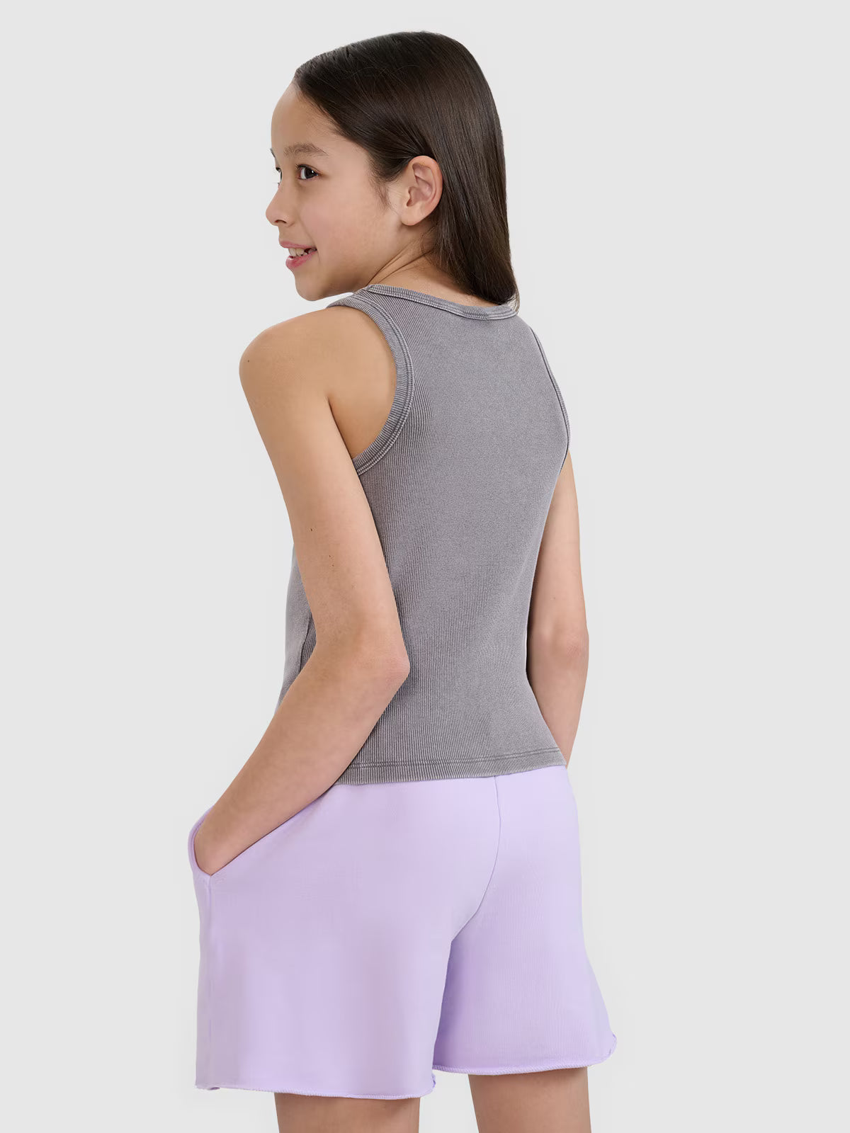 Crop top slim z prążkowanej dzianiny dziewczęcy