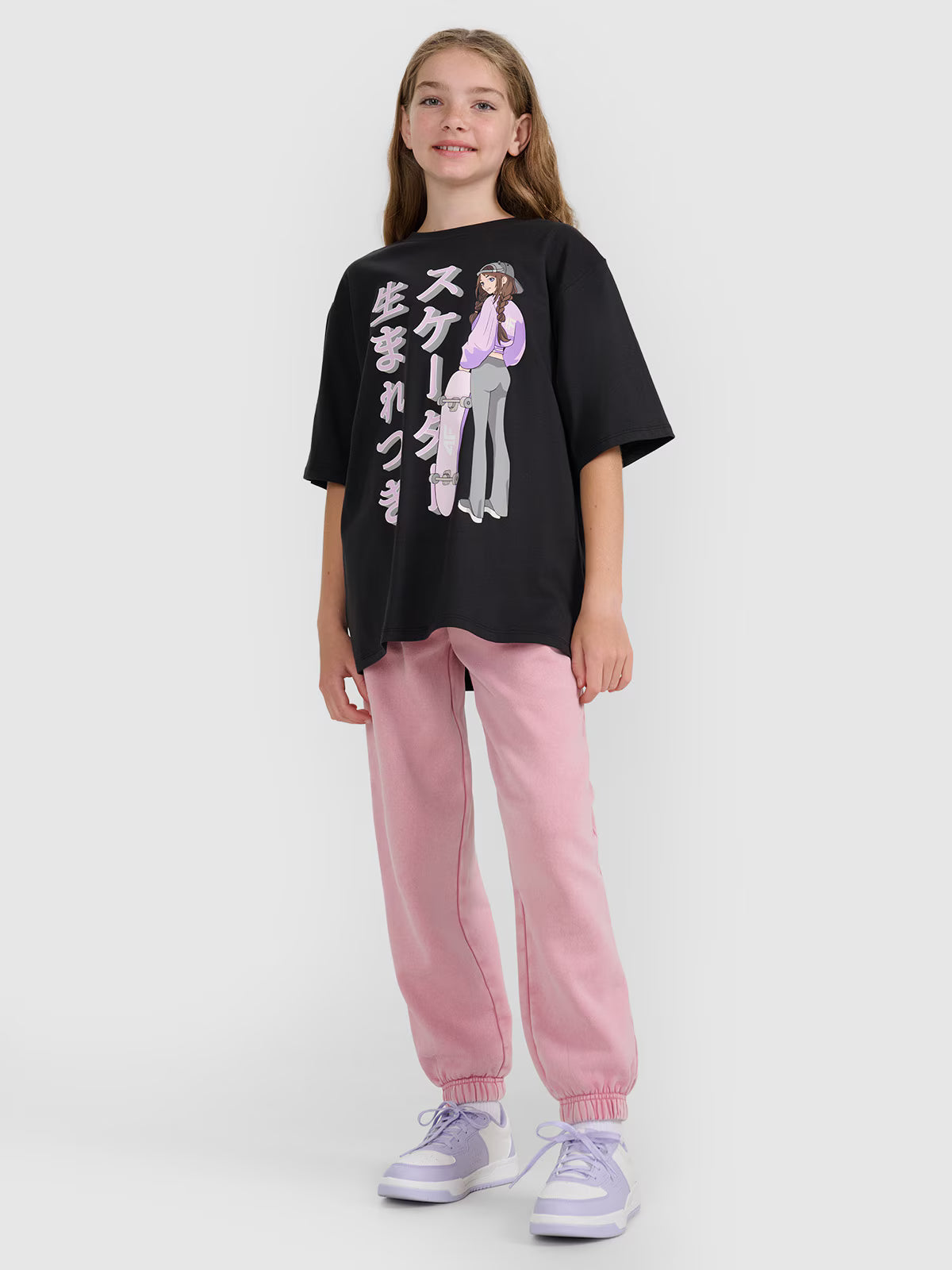 T-shirt oversize z nadrukiem dziewczęcy