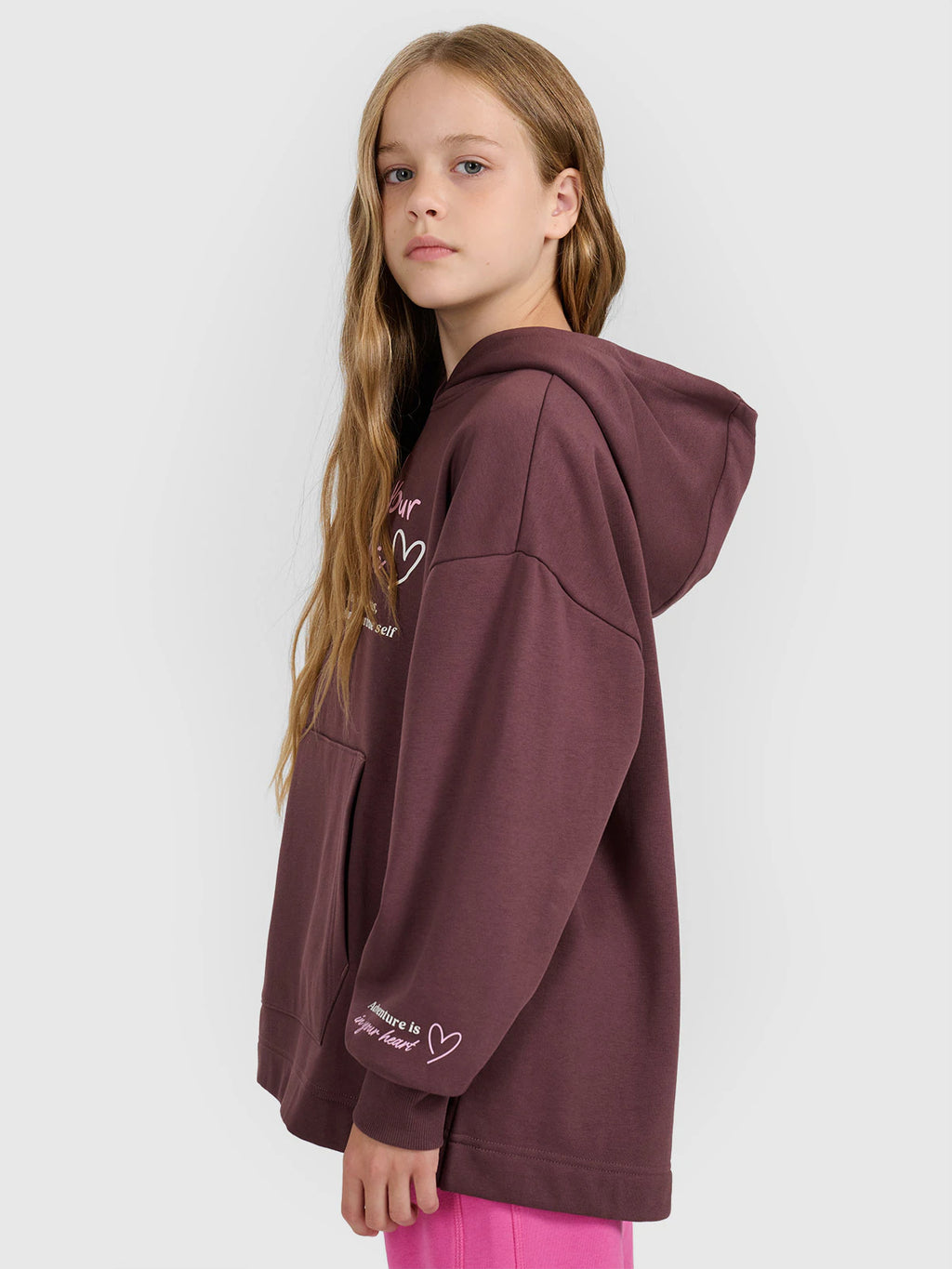 Bluza dresowa oversize nierozpinana z kapturem dziewczęca