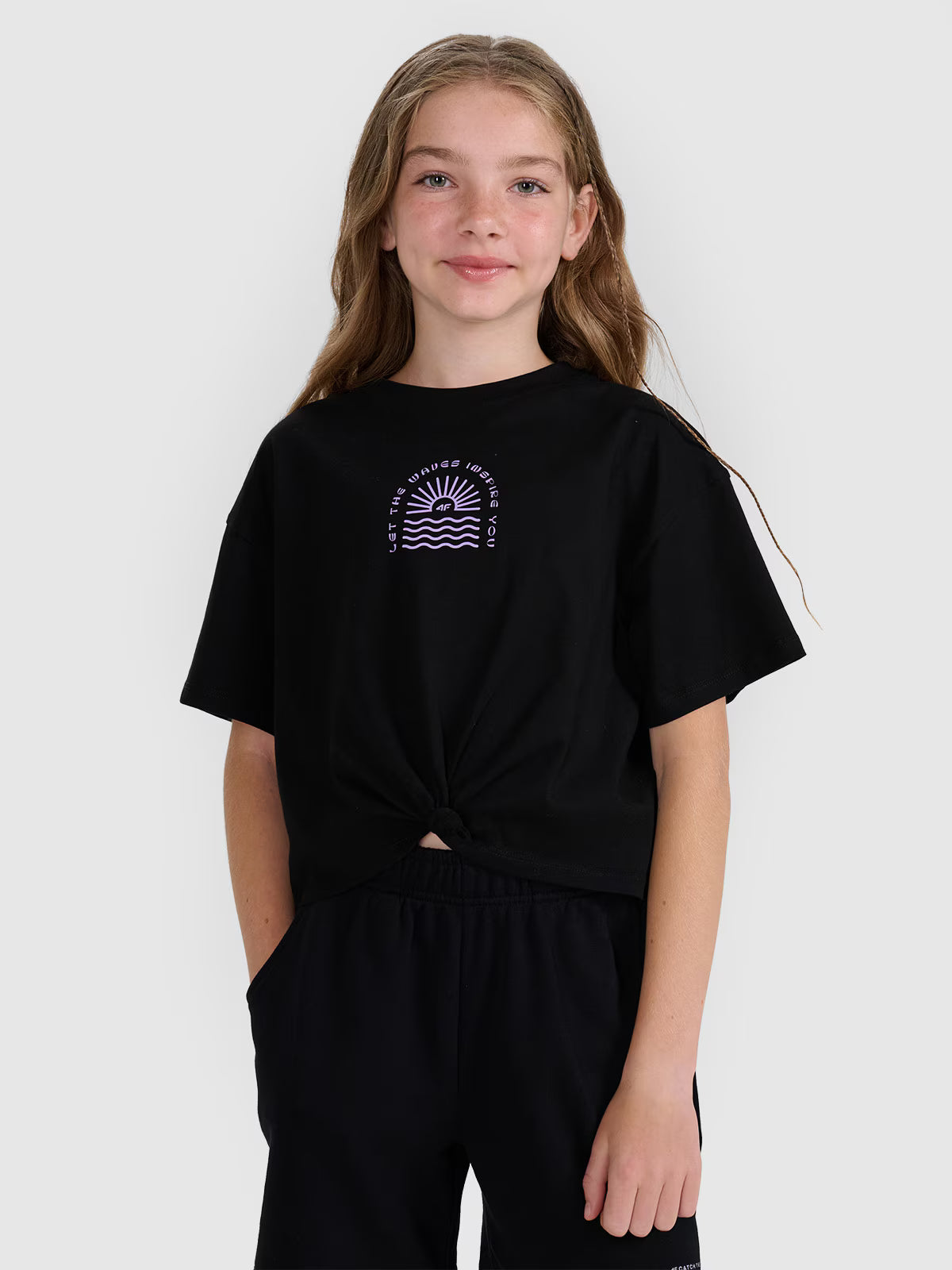T-shirt oversize crop top z nadrukiem dziewczęcy