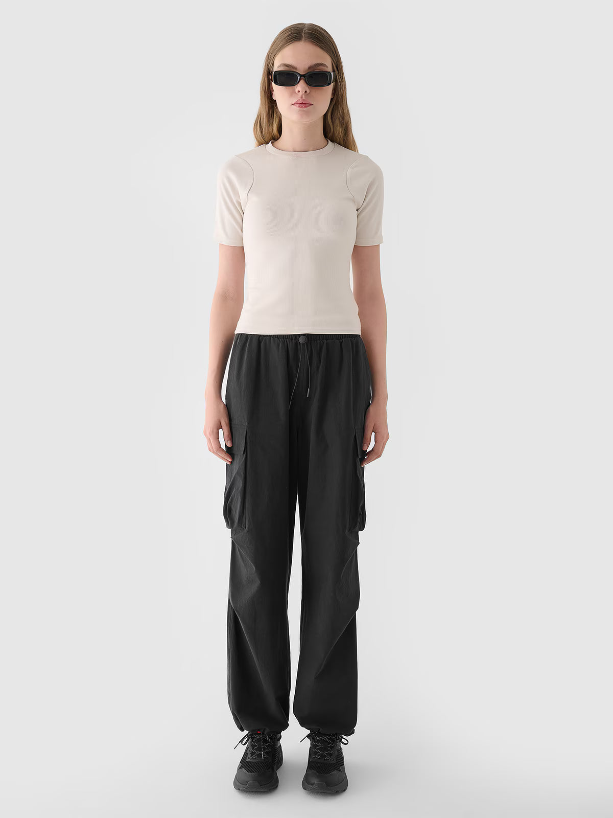 T-shirt slim crop-top gładki damski