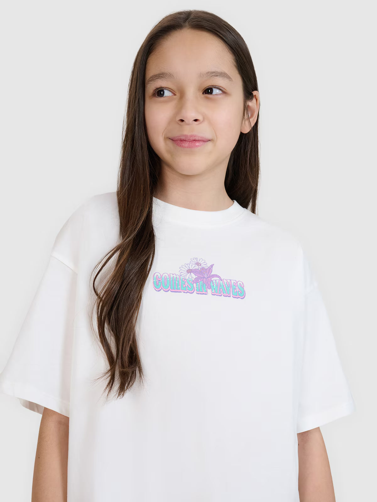 T-shirt oversize z nadrukiem dziewczęcy
