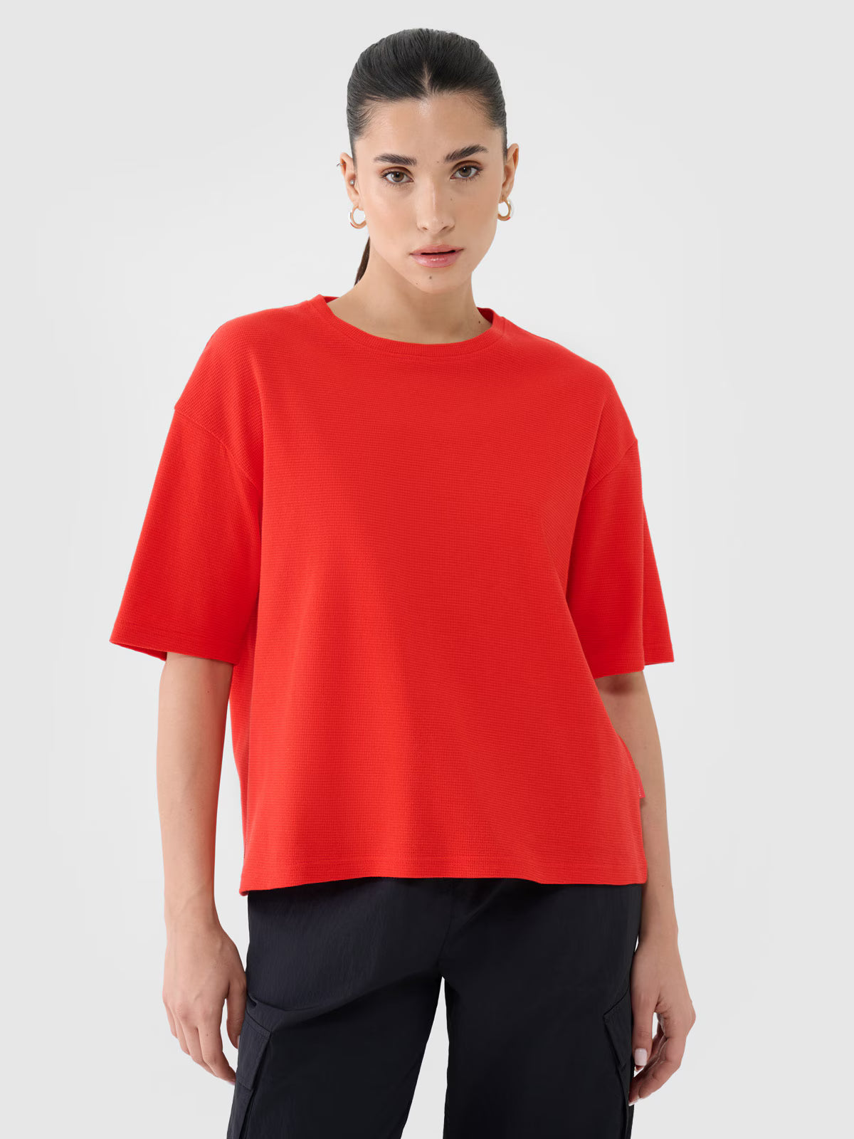 T-shirt regular z waflowej dzianiny damski