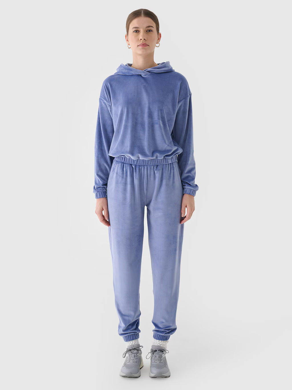 Bluza dresowa z weluru nierozpinana z kapturem damska