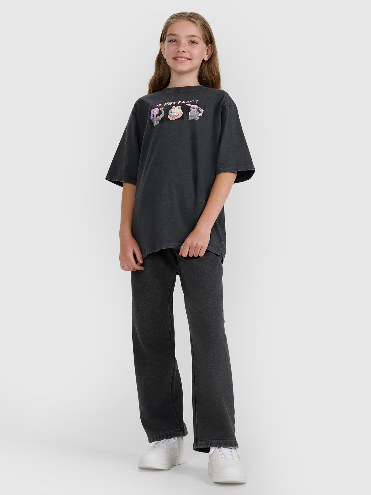 T-shirt oversize z nadrukiem dziewczęcy