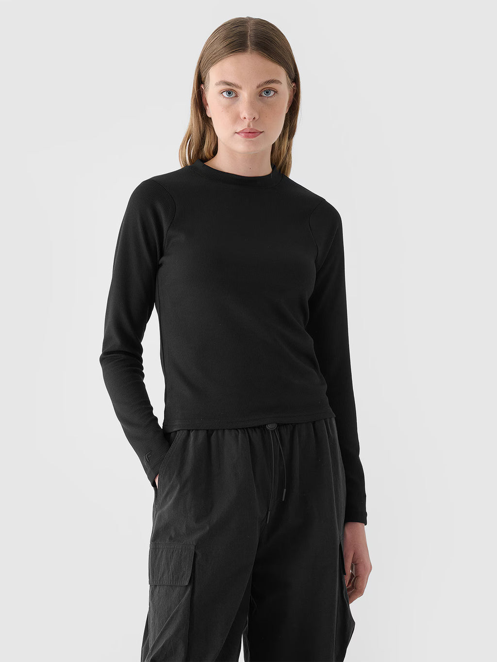 Longsleeve slim z prążkowanej dzianiny z modalem damski