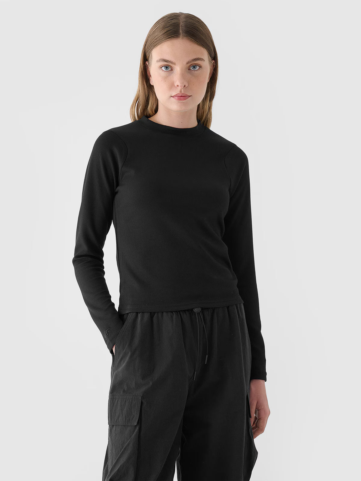 Longsleeve slim z prążkowanej dzianiny z modalem damski