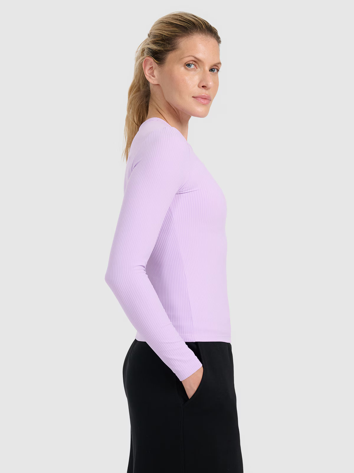 Longsleeve slim z prążkowanej dzianiny damski