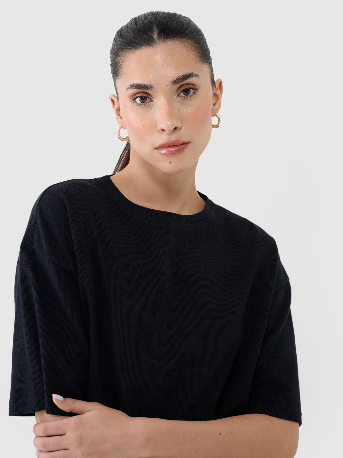 T-shirt regular z waflowej dzianiny damski