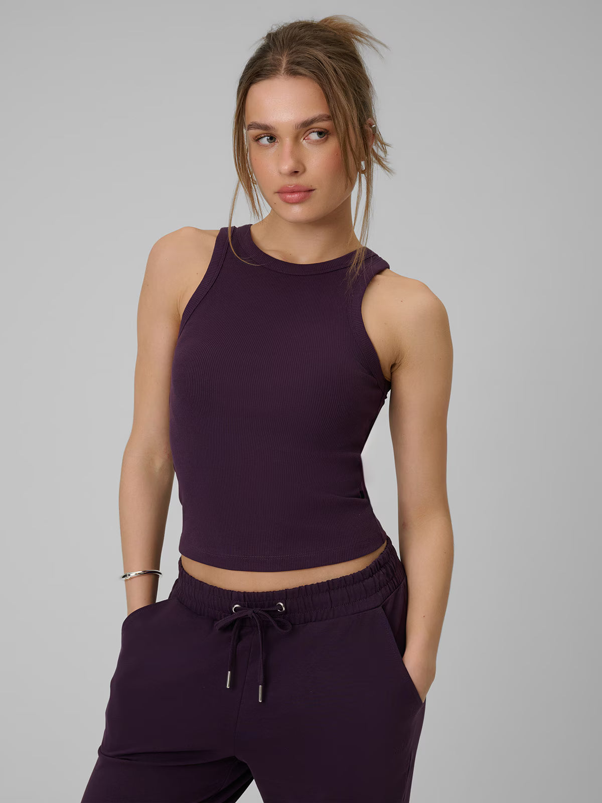 Top slim z prążkowanej dzianiny damski