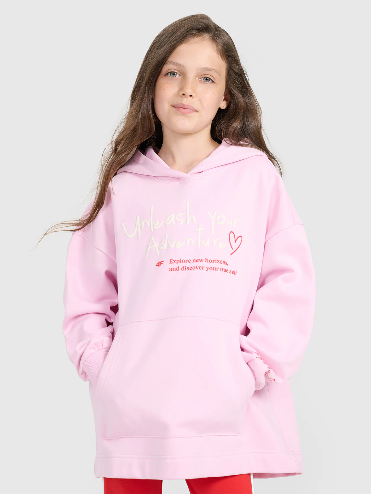 Bluza dresowa oversize nierozpinana z kapturem dziewczęca