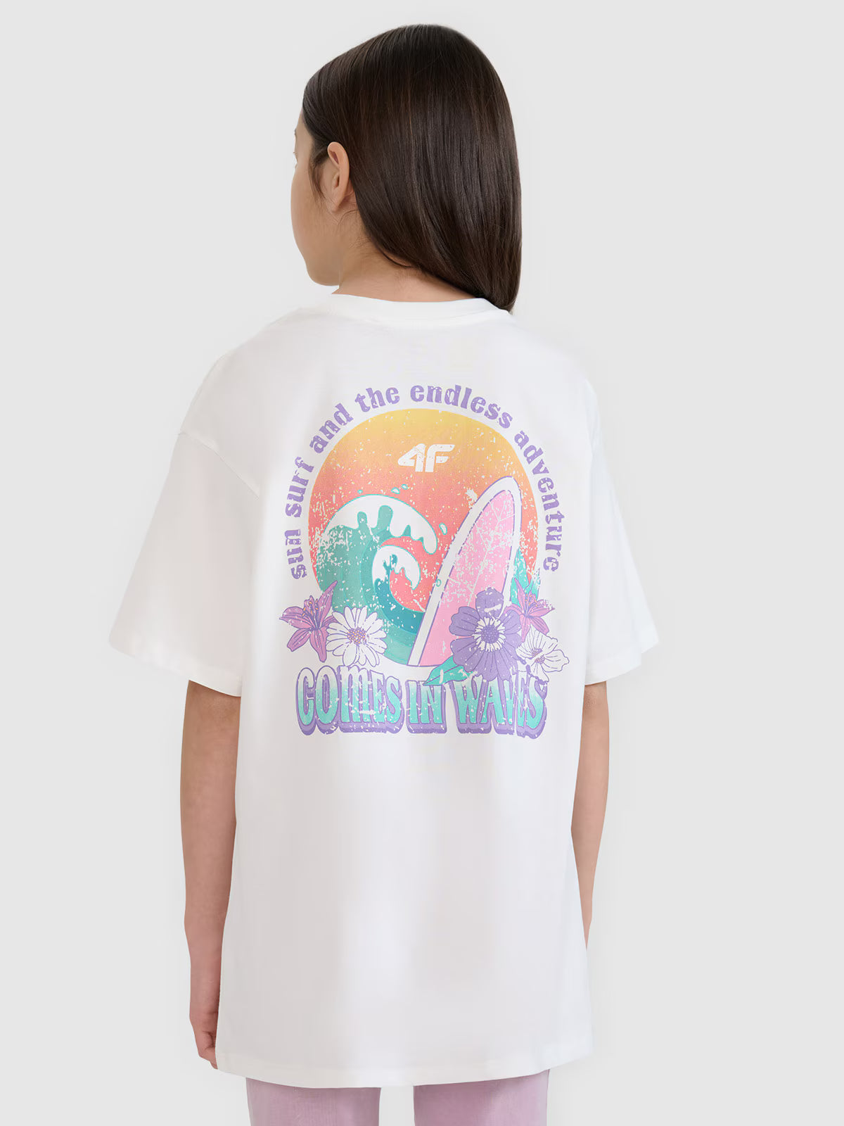 T-shirt oversize z nadrukiem dziewczęcy