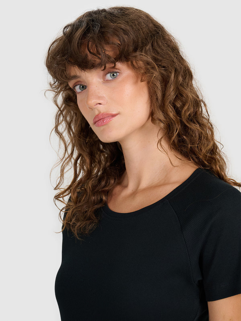 T-shirt regular z prążkowanej dzianiny damski