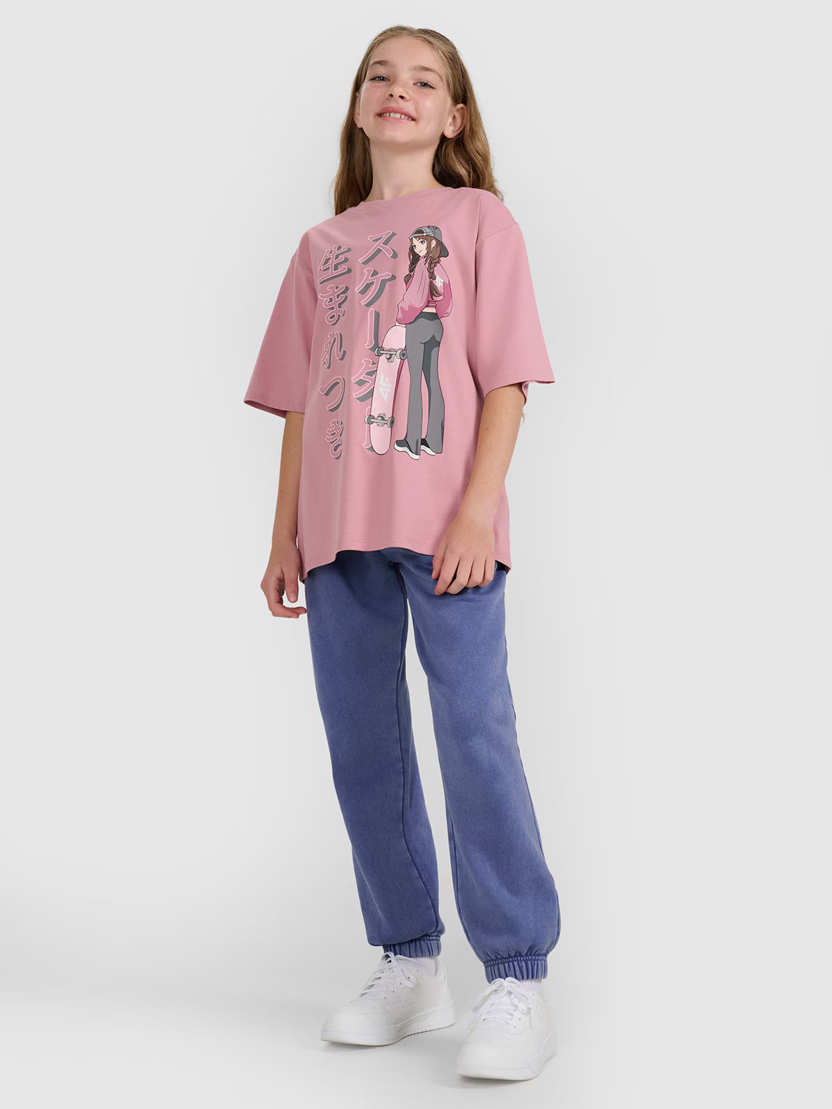 T-shirt oversize z nadrukiem dziewczęcy