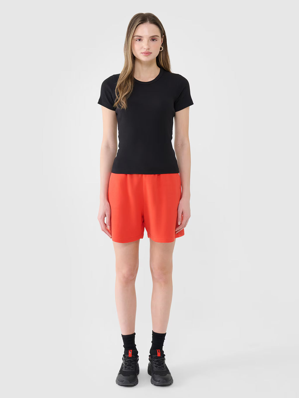 T-shirt slim z prążkowanej dzianiny damski