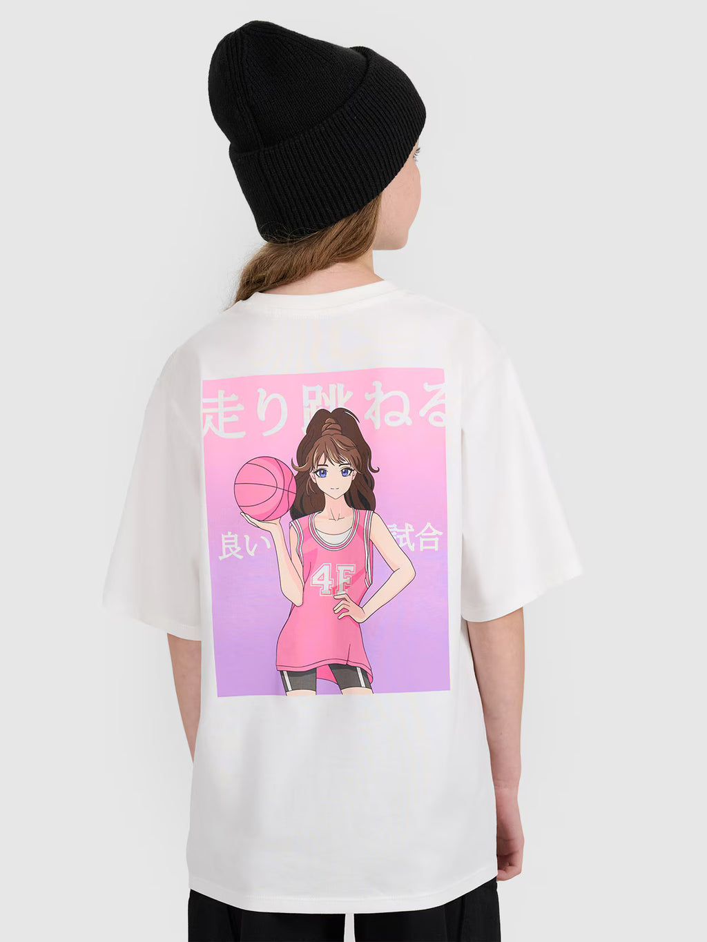 T-shirt oversize z nadrukiem dziewczęcy