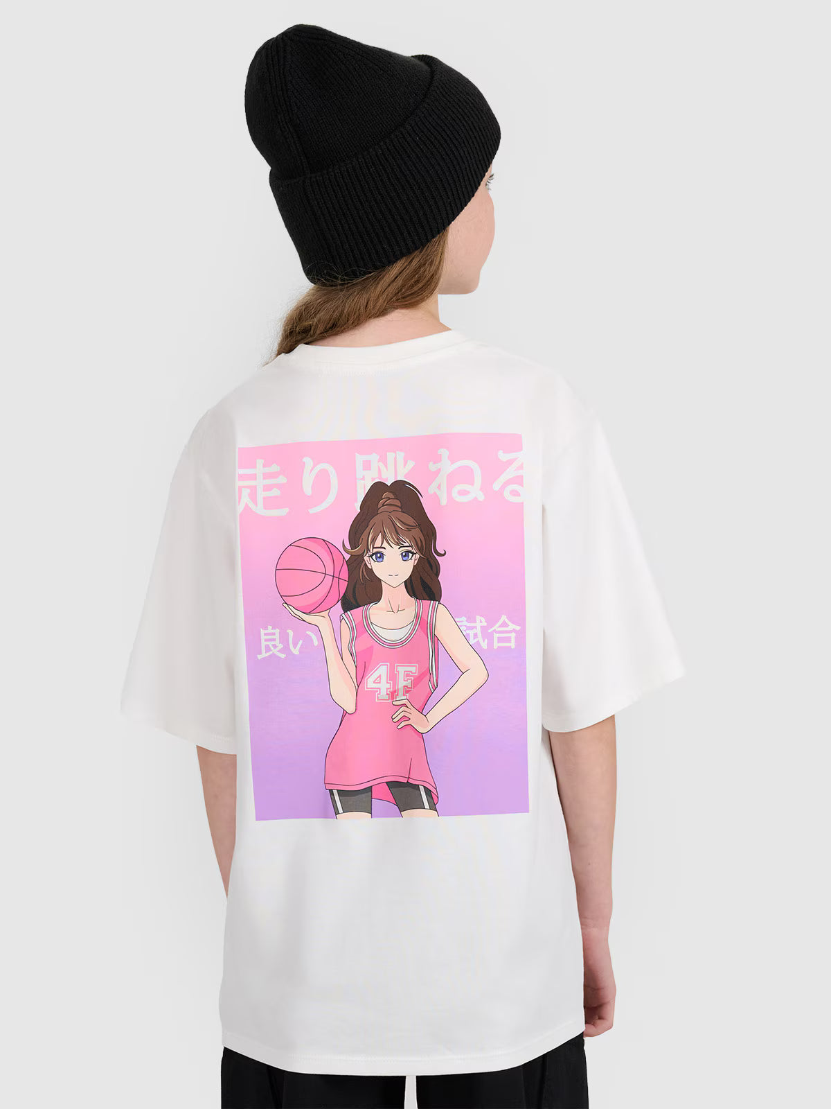 T-shirt oversize z nadrukiem dziewczęcy