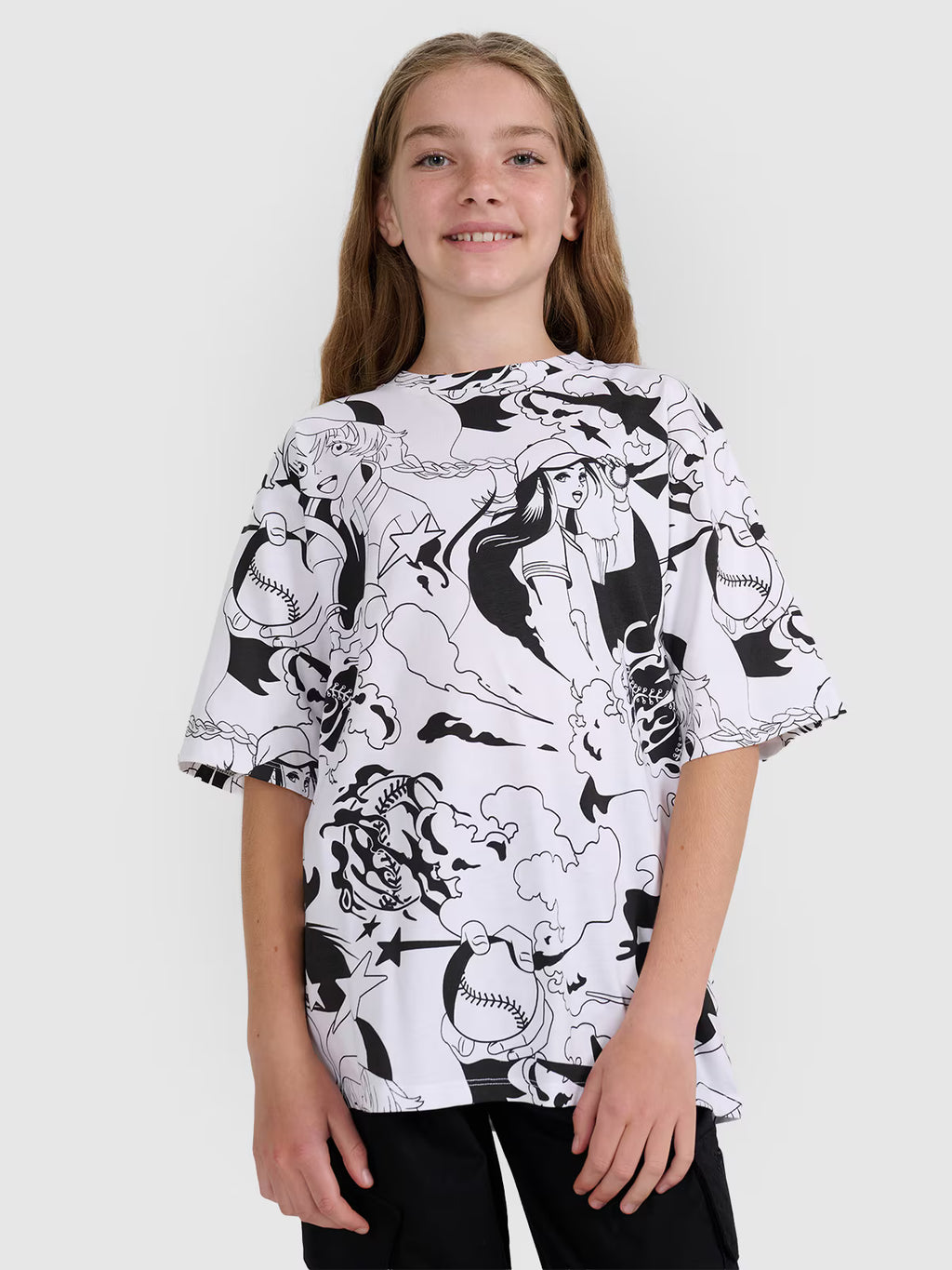 T-shirt oversize z nadrukiem dziewczęcy