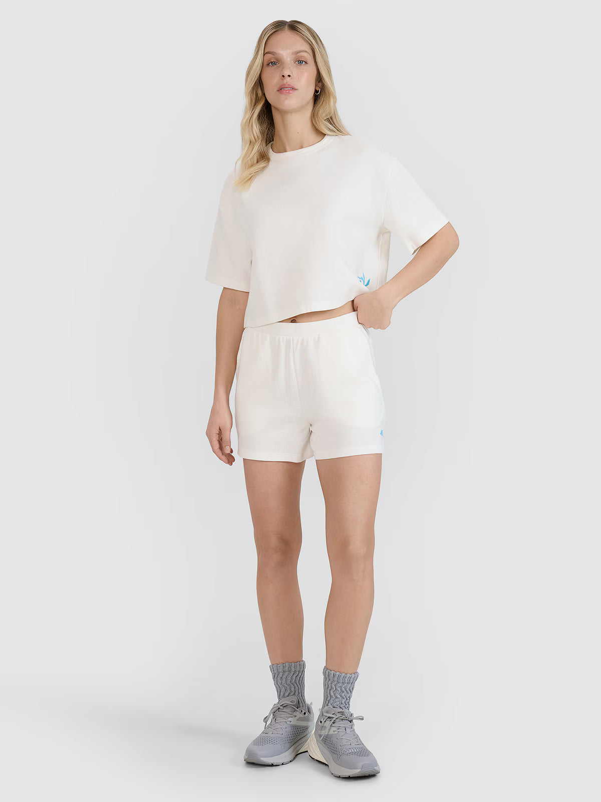 T-shirt crop top z waflowej dzianiny damski