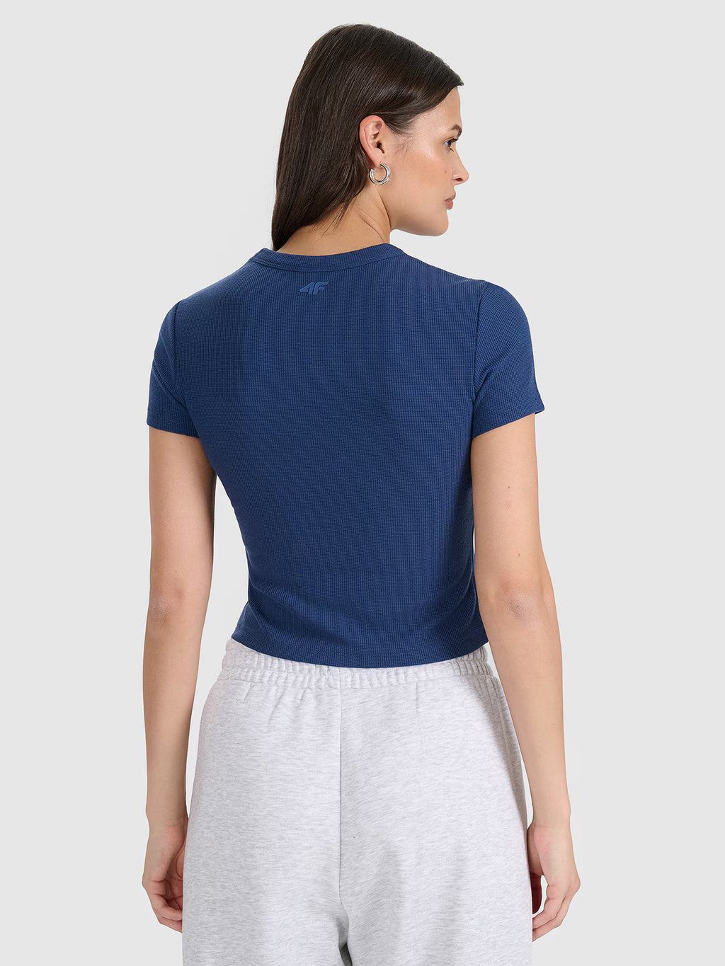 T-shirt slim z waflowej dzianiny damski