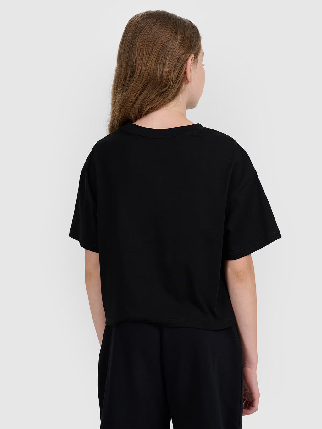 T-shirt oversize crop top z nadrukiem dziewczęcy