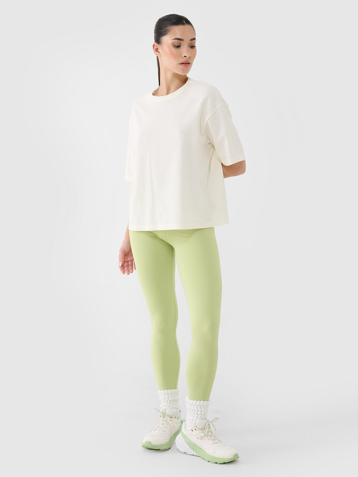 T-shirt regular z waflowej dzianiny damski