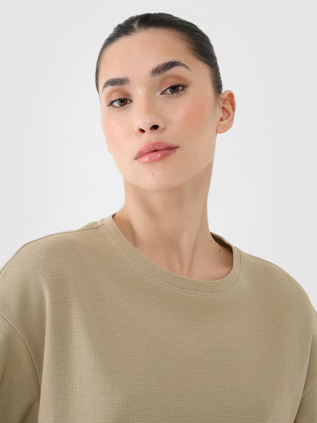 T-shirt regular z waflowej dzianiny damski
