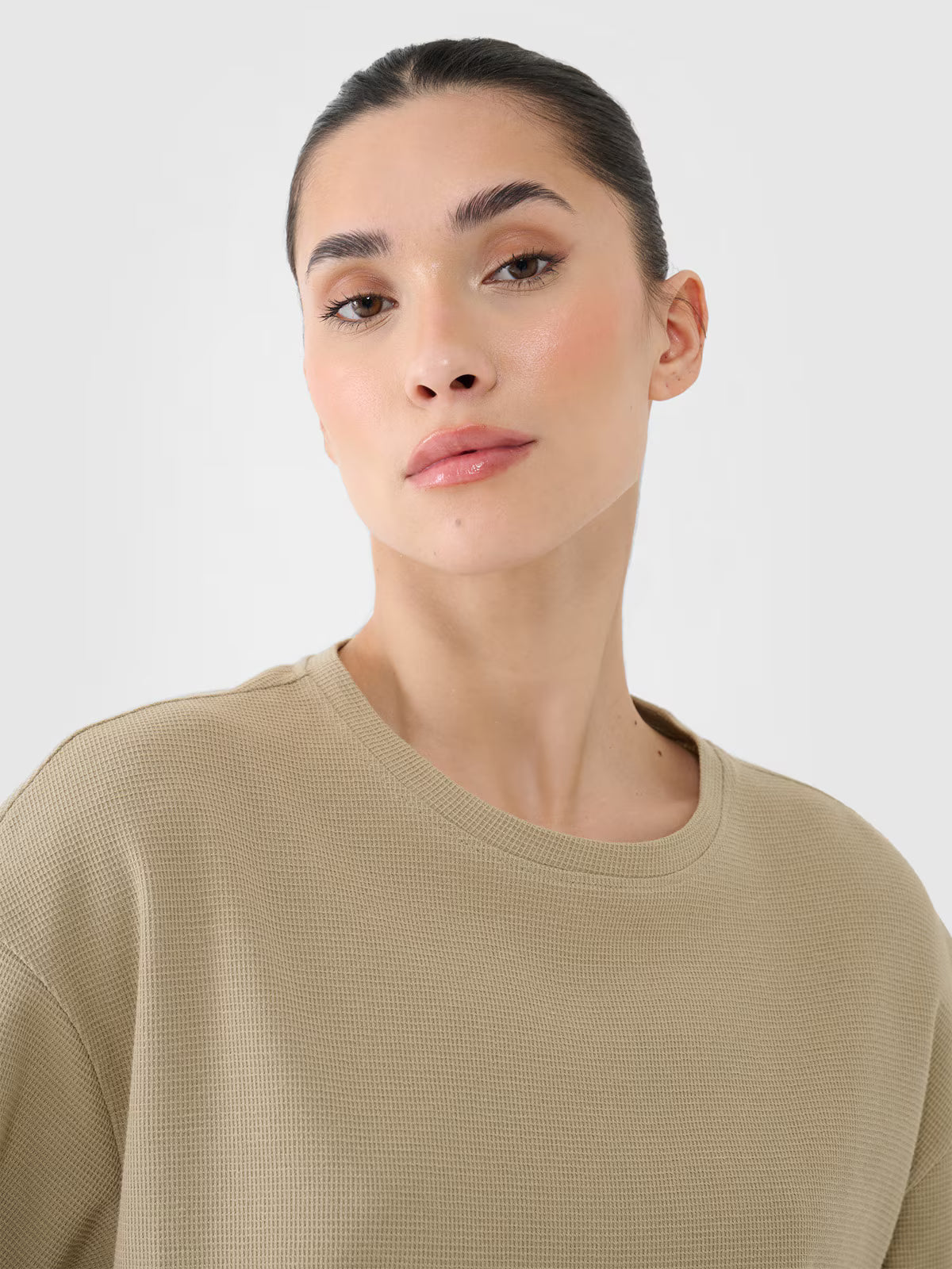 T-shirt regular z waflowej dzianiny damski