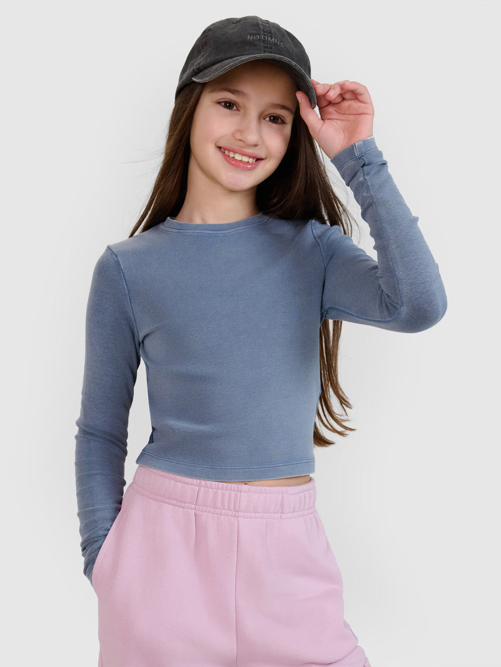 Longsleeve slim crop top gładki dziewczęcy