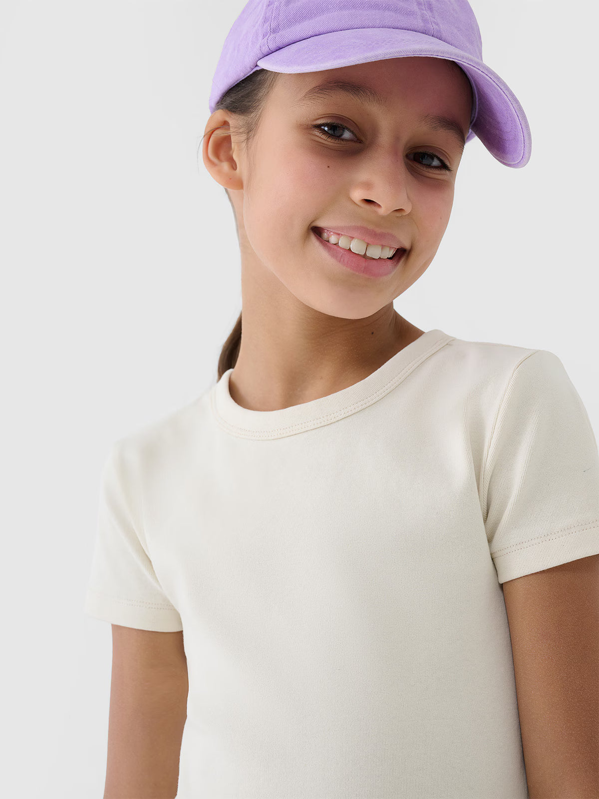 T-shirt slim crop top gładki dziewczęcy