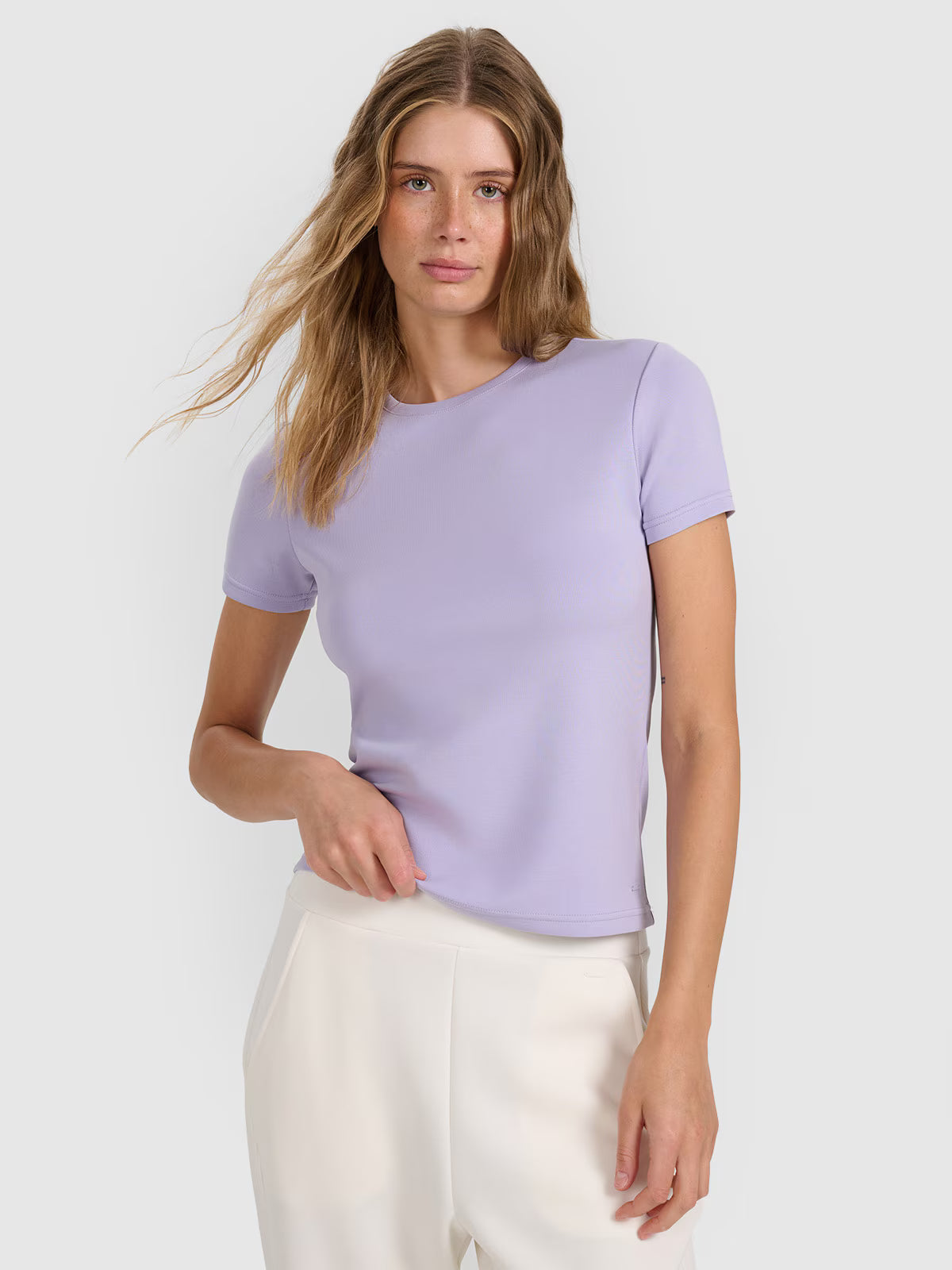 T-shirt z prążkowanej dzianiny z modalem damski