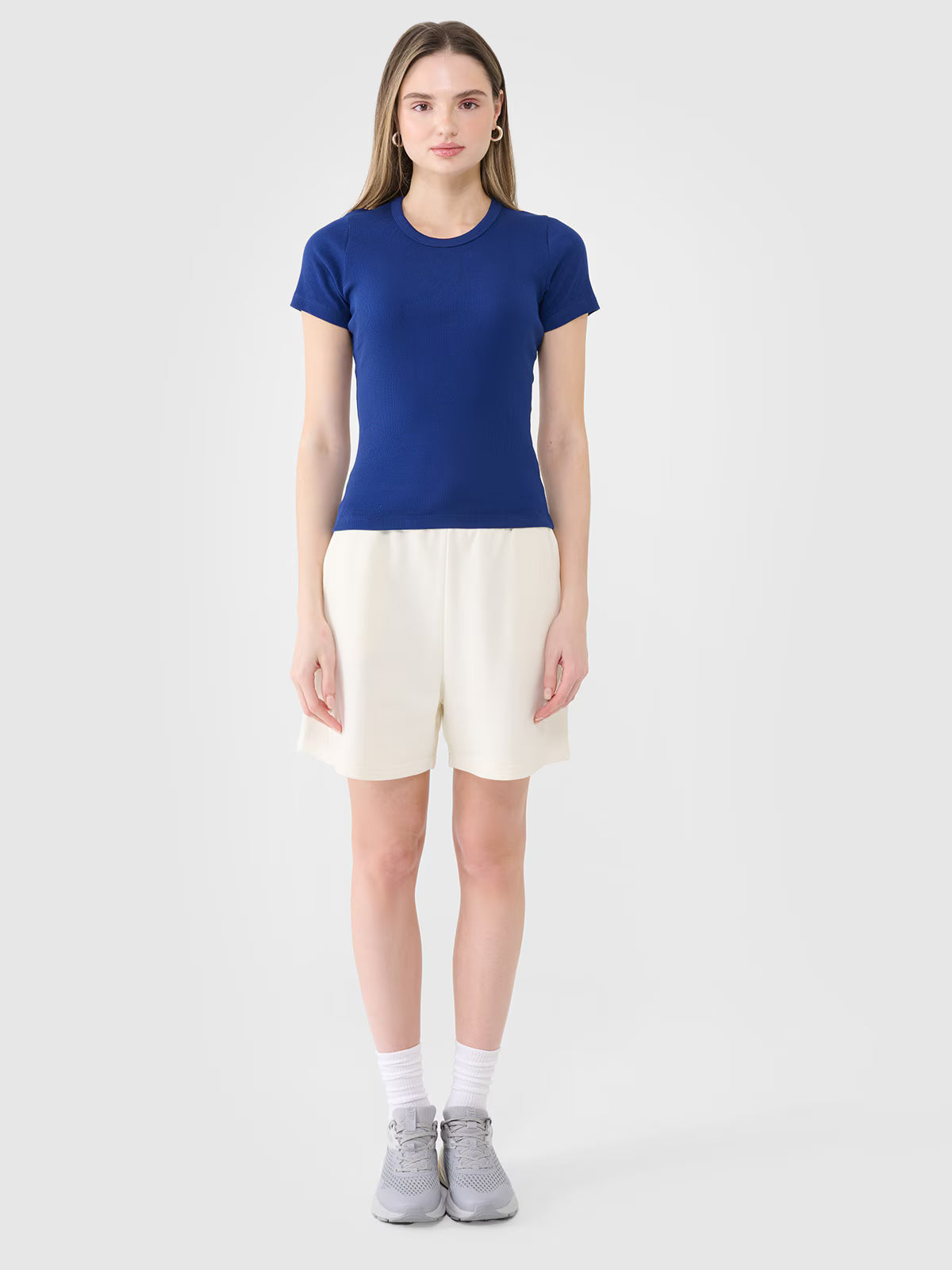 T-shirt slim z prążkowanej dzianiny damski