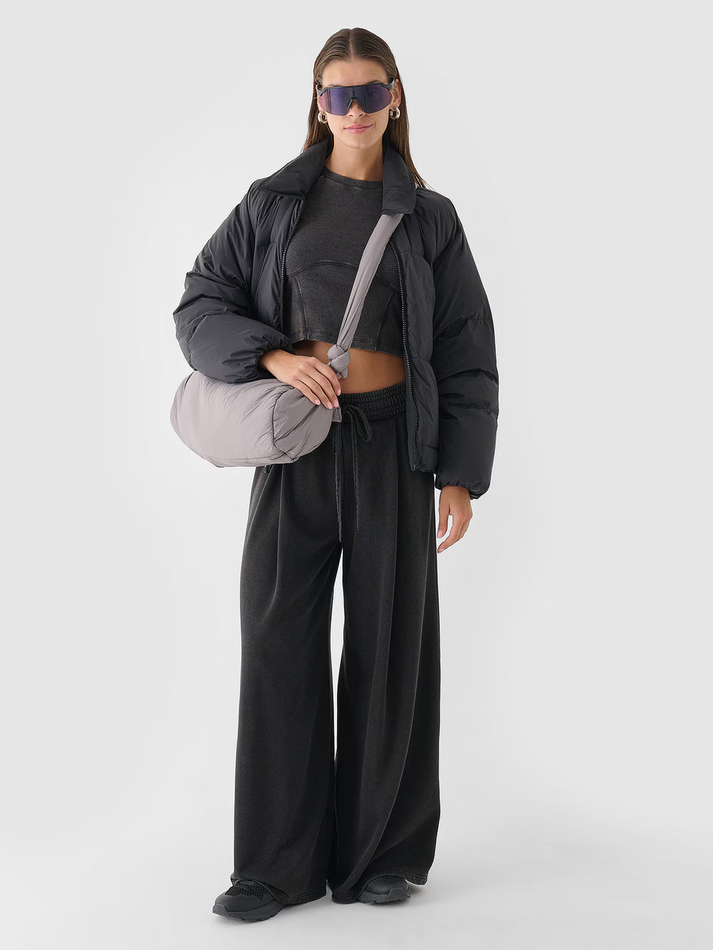 Longsleeve cropped gładki damski