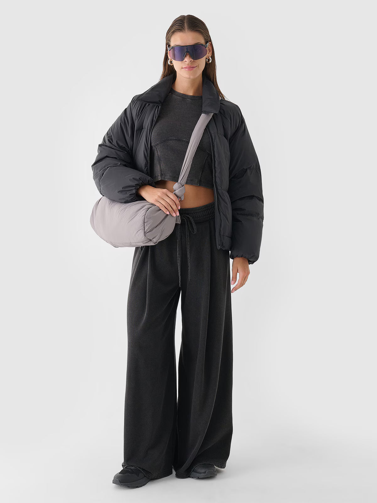 Longsleeve cropped gładki damski