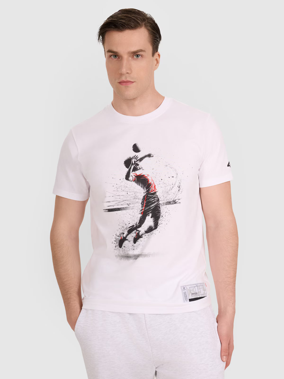 T-shirt regular z nadrukiem siatkarskim męski